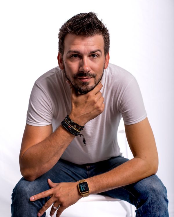 DJ Stephen Craig, studio, seated